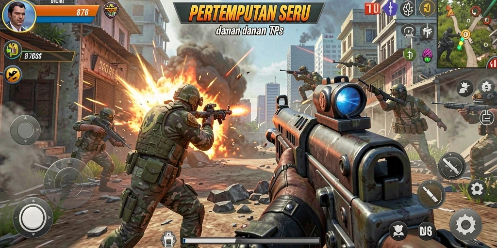 Gameplay seru di 8768 dengan aksi tembak-menembak intens.
