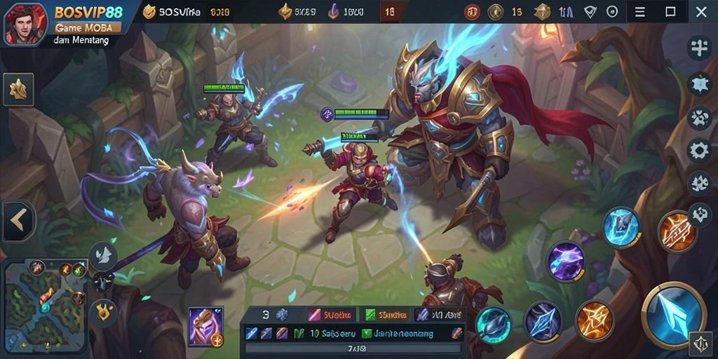 Tangkapan layar gameplay BOSVIP88 yang seru dengan aksi MOBA intens.
