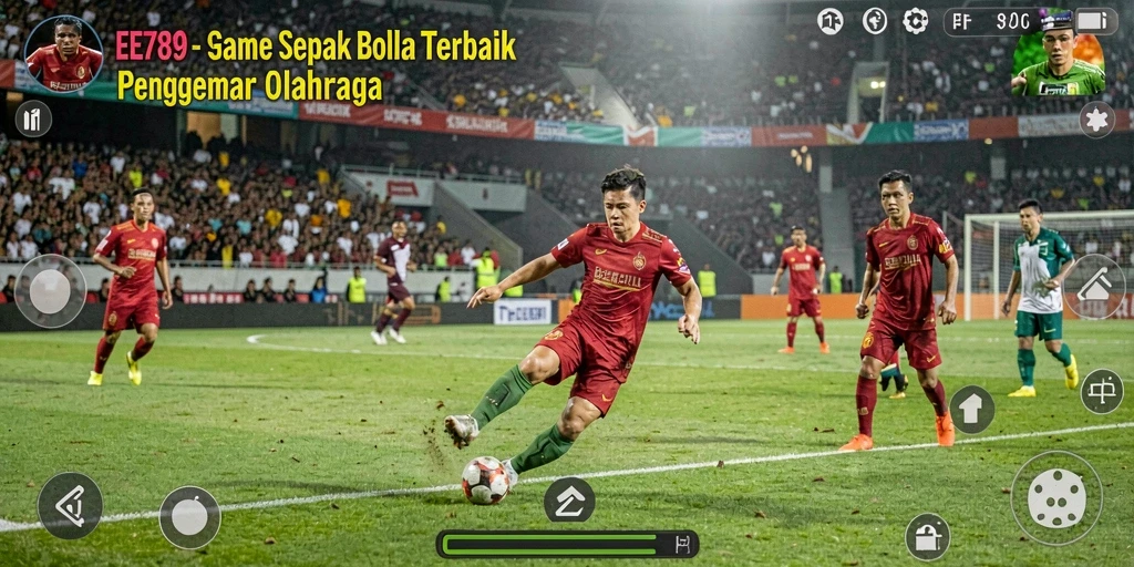 Tampilan gameplay seru dari EE789 yang menampilkan aksi lapangan sepak bola.
