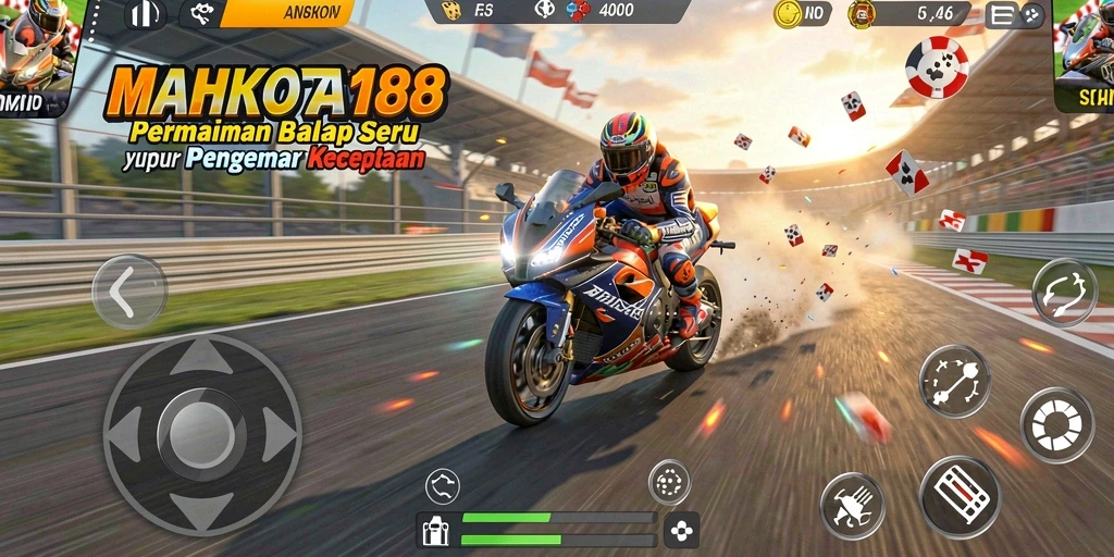 Screenshot gameplay <strong>MAHKOTA188</strong> menunjukkan aksi balap cepat yang mendebarkan.