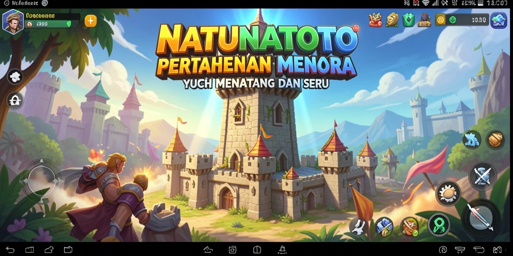 Gameplay seru NATUNATOTO dengan strategi menara yang mendebarkan.