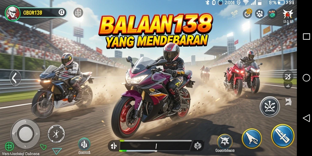 Screenshot OBOR138 menampilkan balapan motor yang intens dan seru.