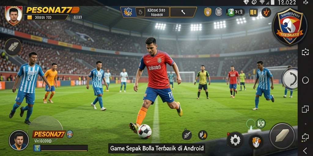 Screenshot utama PESONA77 menampilkan pertandingan sepak bola yang seru.