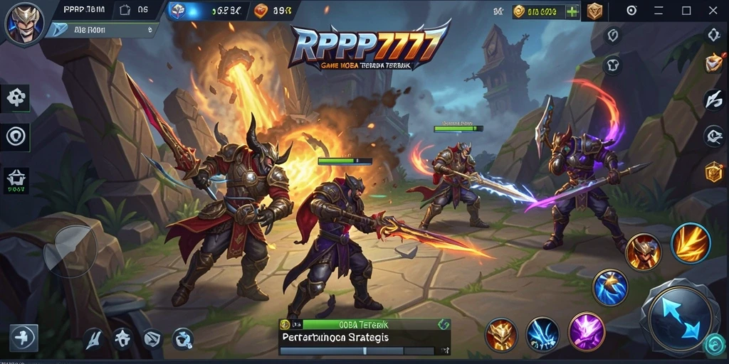 Screenshot gameplay RPRP777 menunjukkan aksi seru di arena MOBA.