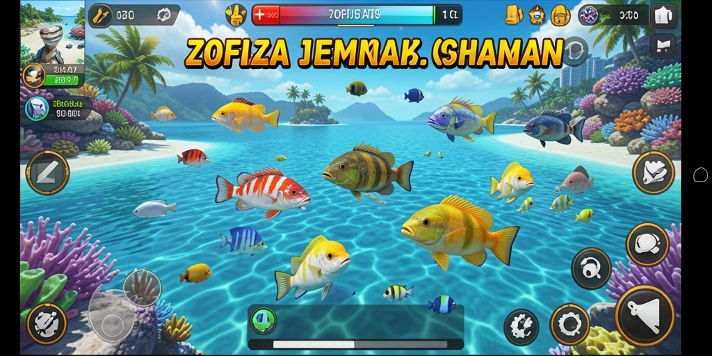 Gameplay seru dari ZOFAZA dengan ikan-ikan berwarna-warni.